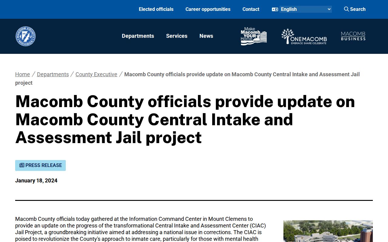 Macomb County Jail release center construction update