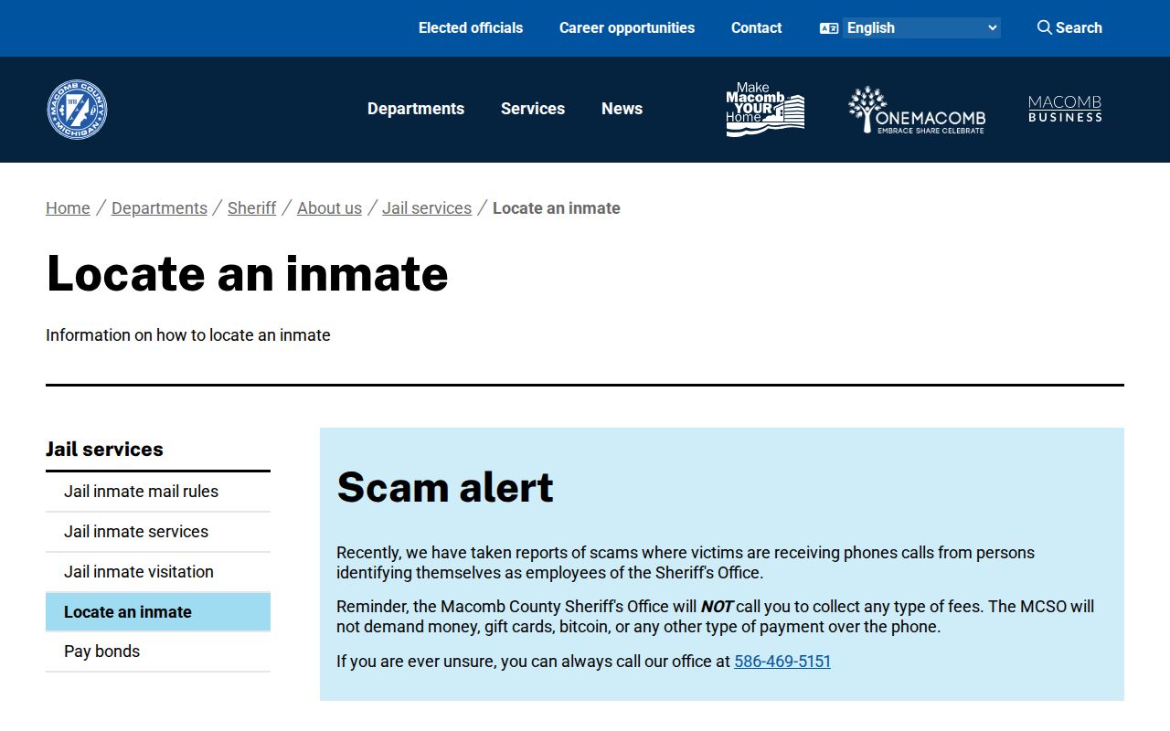 Macomb County 72-hour release fallback at the official inmate locator