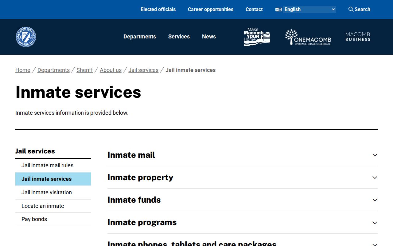Macomb County Sheriff inmate services property release rules