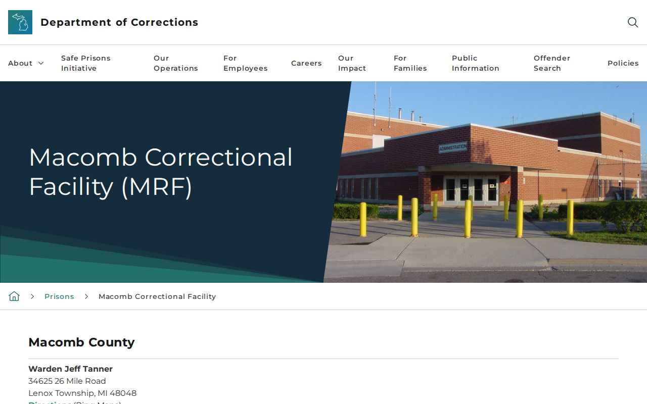 Macomb Correctional Facility release and contact page